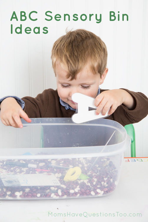 Fun ideas to make an ABC Sensory Bin - Moms Have Questions Too