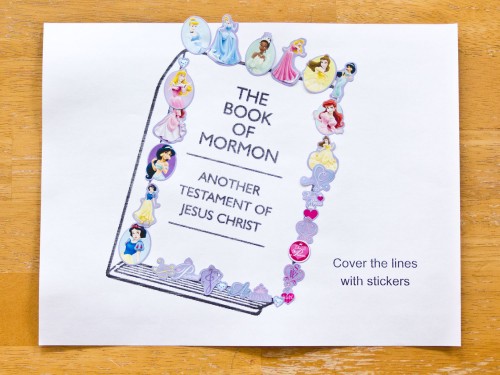 General Conference sticker art pages for preschoolers. Use small stickers to cover the picture outlines.