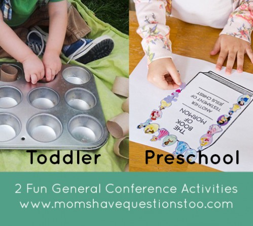 General Conference activities for toddlers and preschoolers! Muffin tin sorting and sticker art pages. Printables included.