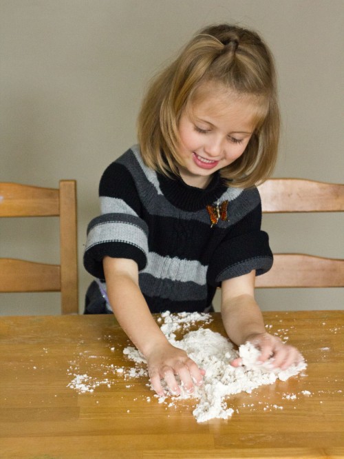 Playing with Cloud Dough on the Table