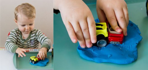 Tire Tracks in Playdough - Car Themed Tot School Trays -- Moms Have Questions Too