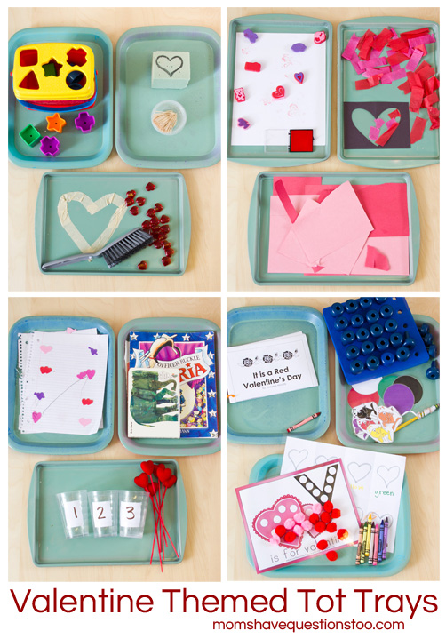 Valentine Themed Tot School Trays -- Moms Have Questions Too