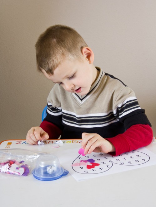 Valentine's Day Sticker and Dice Game for Preschool -- Moms Have Questions Too