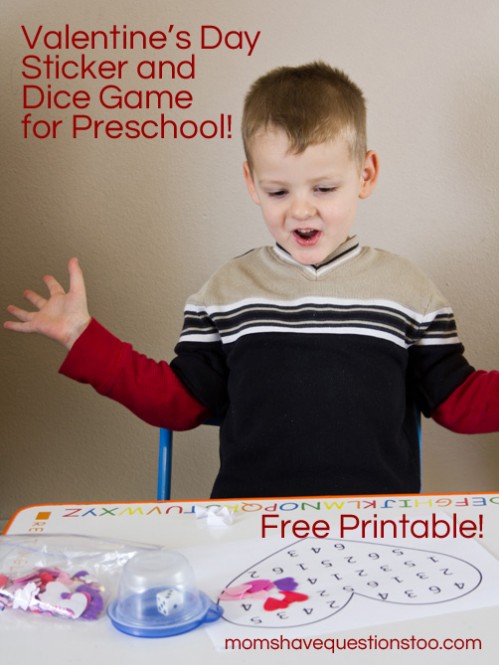 Valentine's Day Sticker and Dice Game for Preschool -- Moms Have Questions Too