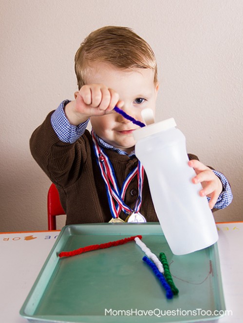 Pipe Cleaners in Container - Montessori Pirate Themed Tot School Trays - Moms Have Questions Too