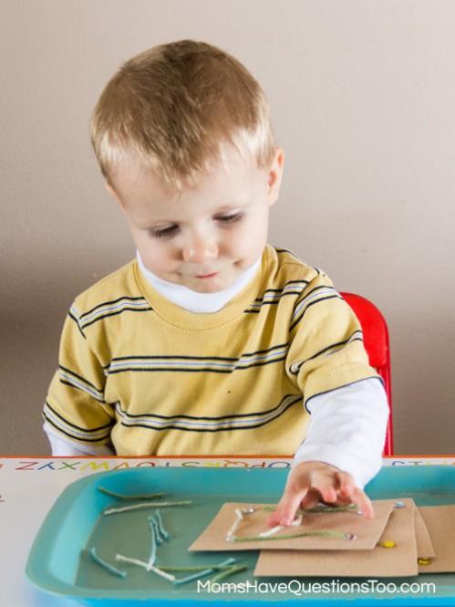 Constellation Sandpaper and Yarn - Space Themed Tot School Trays - Moms Have Questions Too