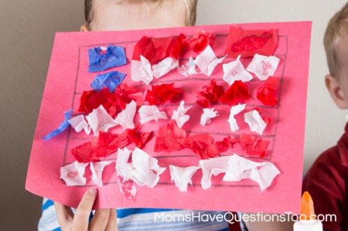 Finished Tissue Paper Flag - 5 Crafts for the 4th of July www.momshavequestionstoo.com