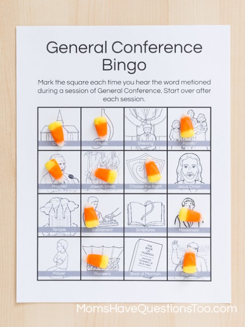 Reverse Bingo with Candy for General Conference - Free Printables - Moms Have Questions Too