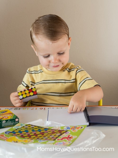 Stickers Crayons and Paper Busy Bag - Moms Have Questions Too