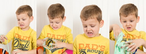 Funny faces while making homemade silly putty - Moms Have Questions Too