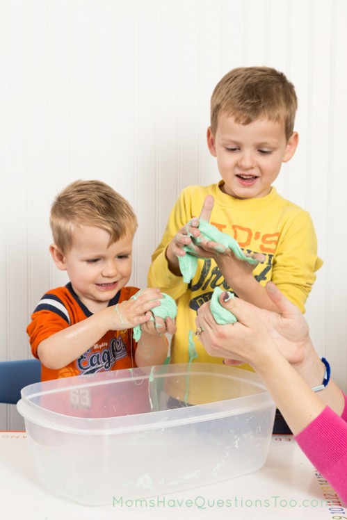 Playing with Homemade Silly Putty - Moms Have Questions Too