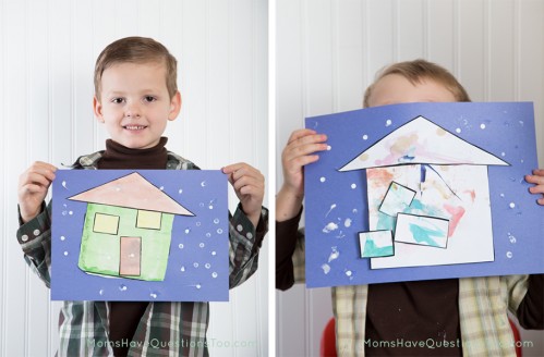 Finished Paint Cut and Paste Winter House Craft - Moms Have Questions Too