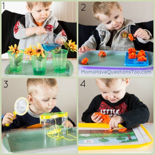 Spring tot tray ideas, plus 7 more easy spring crafts and activities. Great for toddlers and preschoolers. Ideas for tot trays, learning activities, crafts, and more.