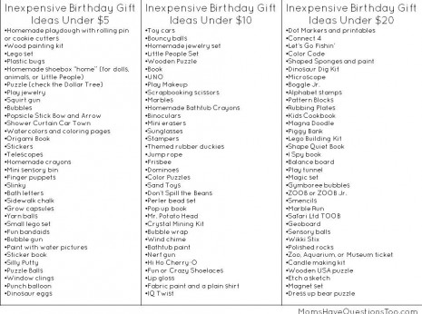 Inexpensive Birthday Gift Ideas for Kids