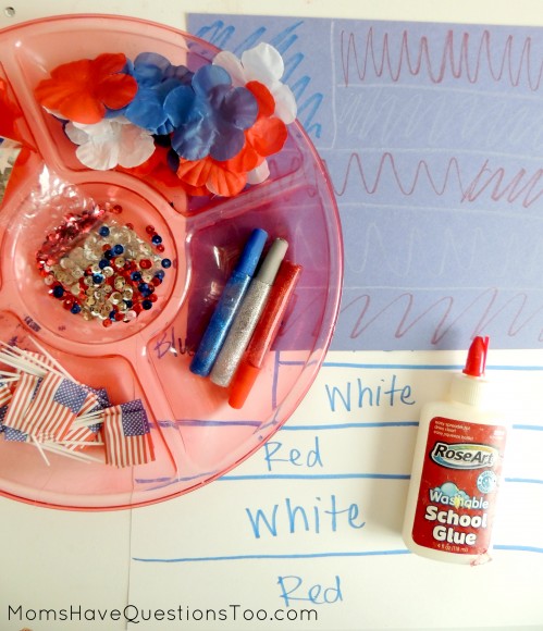 Use red, white, and blue items for this fun flag craft that's perfect for Independence day!
