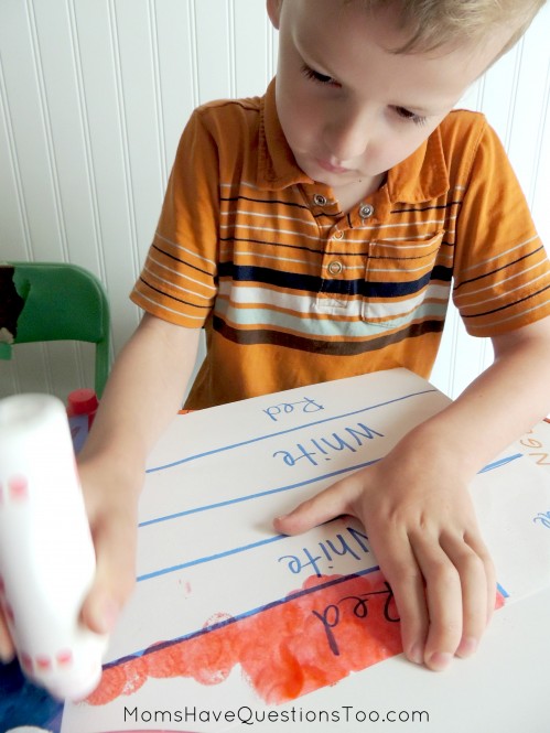 Use red, white, and blue items for this fun flag craft that's perfect for Independence day!