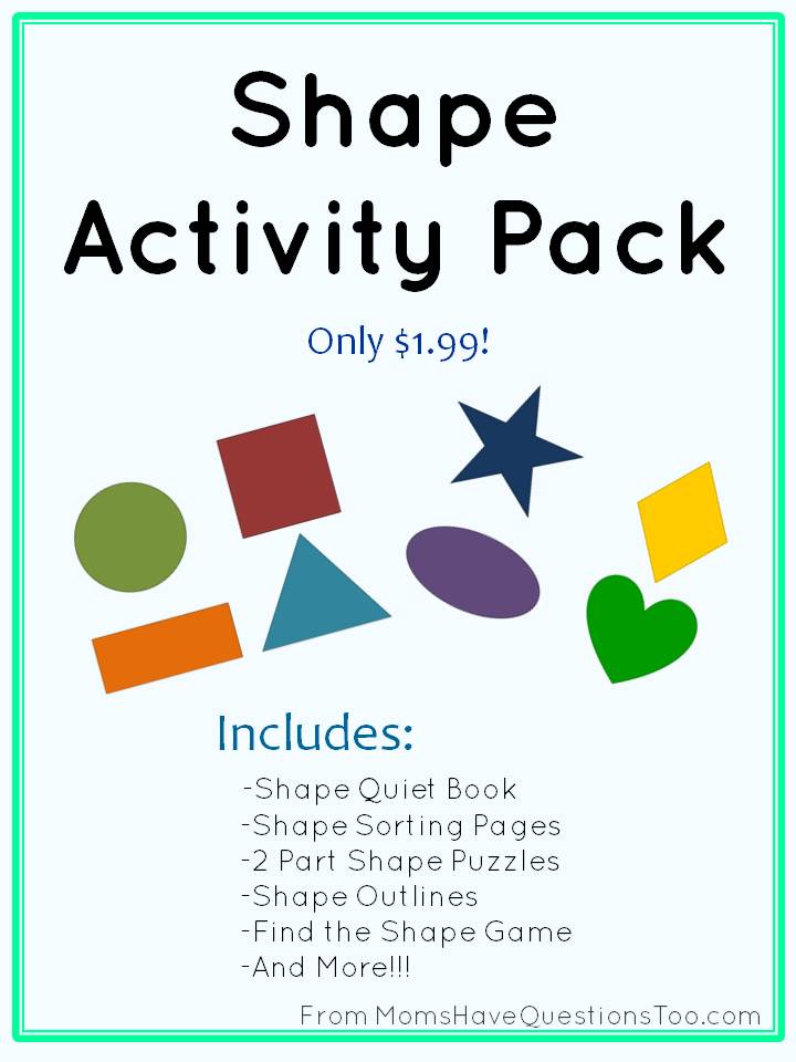 Buy this Shape Activity Pack for only $1.99! Has tons of activities to teach shapes which are perfect for ages 2-5.