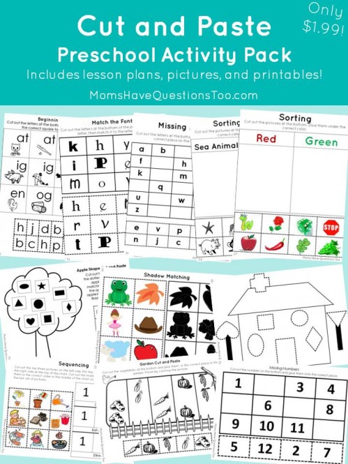 Get this Cut and Paste Preschool Activity Pack for only $1.99! Great for fine motor skills!